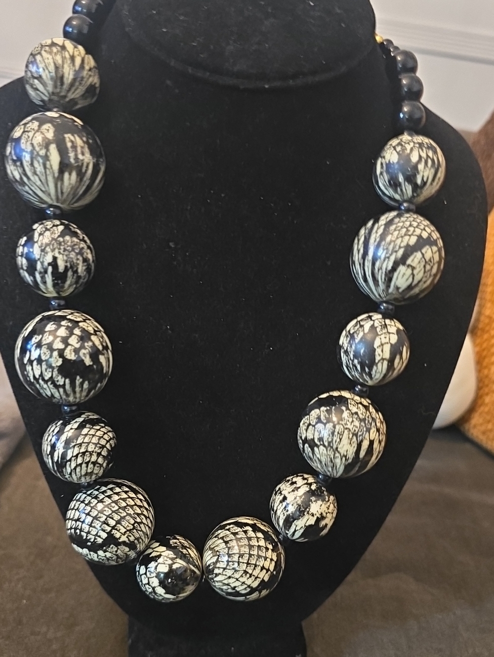 Joan Rivers Black and Cream Patterned Statement Bead Necklace